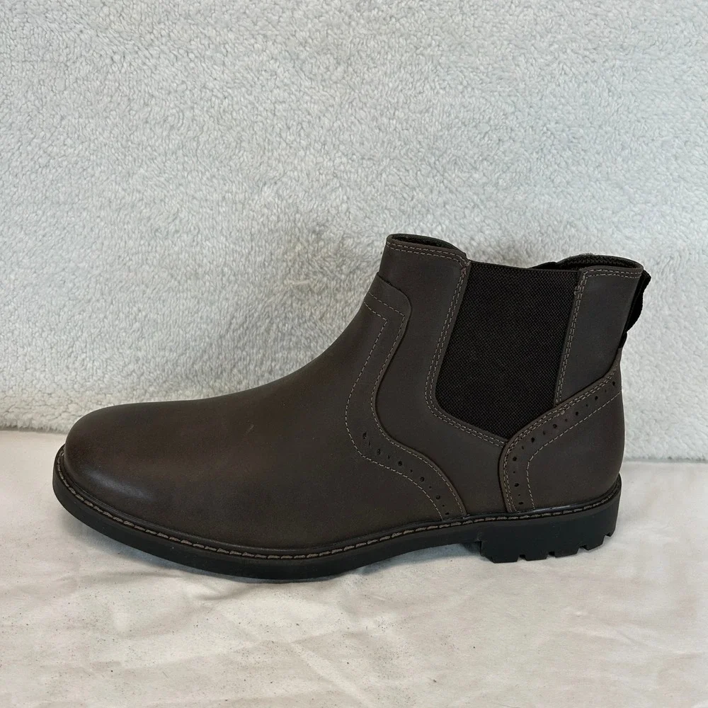 Mens‎ Dark Brown Chelsea Ankle Boots Wingtip Brogue Detail Lug Sole Size 13 New